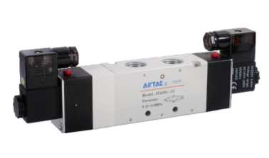 4V430E15AT AIRTAC CONTROL VALVE, 4V4 SERIES, DOUBLE SOLENOID<BR>4 WAY 3 POSITION OPEN (EXHAUST) CENTER  220VAC, 1/2"NPT, DIN